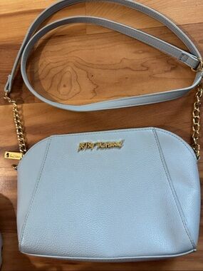 Betsey Johnson Pale Blue Pebbled Crossbody with Gold Chain
